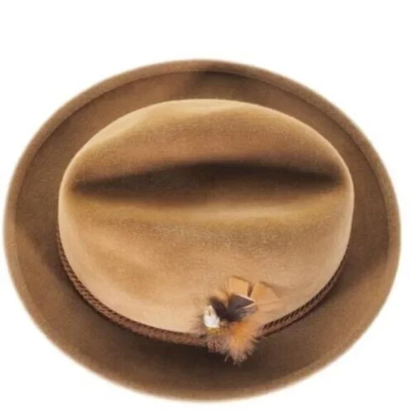 Vintage 1950’s Mallory Fedora Size 6 3/4 54 Mens Hat Tan Wool Feather - Picture 12 of 12